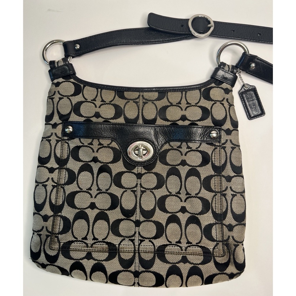 Coach Penelope F15513 Signature Y2K Turnlock Crossbody Shoulder Bag Black